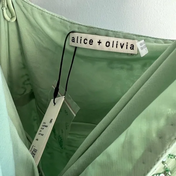 ALICE + OLIVIA CELESTINE EMBROIDERED WRAP DRAPED MINI DRESS - Picture 15 of 15